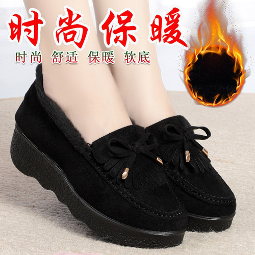 老北京布鞋保暖加厚坡跟软底棉鞋