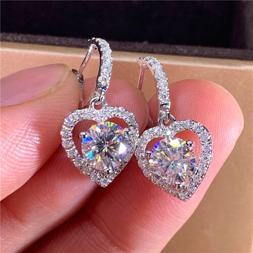 Luxury Heart Dangle Earrings for Wedding Romantic Women Ear