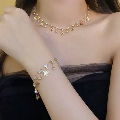 Korean Fashion Shiny Zircon Butterfly Pendant Necklace for W