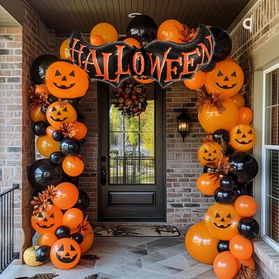 72 Halloween balloon sets, black and orange balloons, used f
