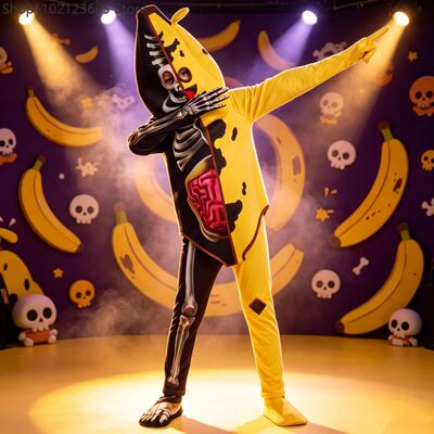 Halloween Half Banana Half Skeleton Jumpsuit Costume Full Bo