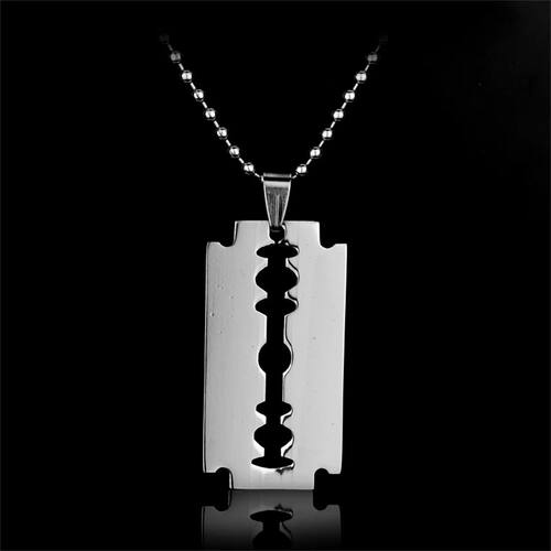 Gothic Punk Men Blade Razor Necklace Stainless Steel Silver