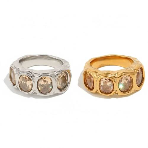 Hammered Finish Oval Zircon Ring Gold Silver Plated Waterpro