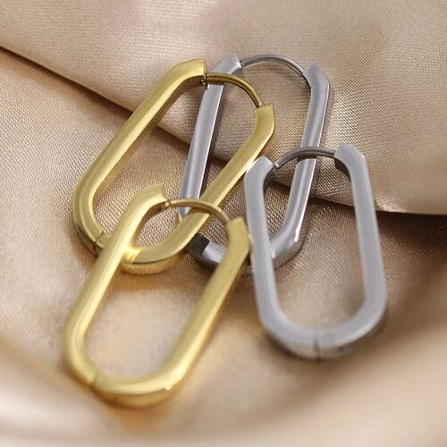 New Gold Color Square Hoop Earrings for Women Men Stainless