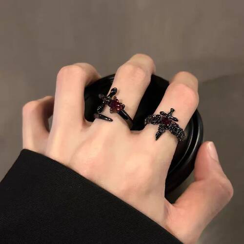 Punk Y2K Dark Black Butterfly Cross Geometry Irregular Open