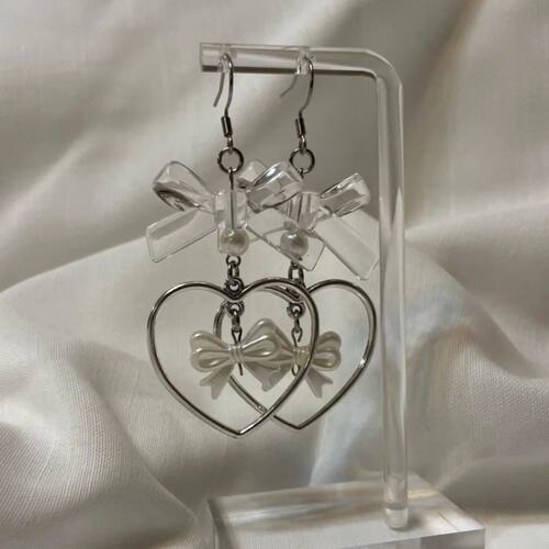 ndy Y2K Heart Bow Pendant Earrings Personalized Creative Jew