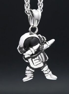 Vintage Stainless Steel Spaceman Astronaut Pendant Necklaces