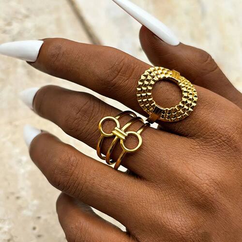 Stainless Steel Vintage Hollow Round Ring Sets for Women Sim