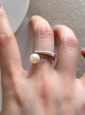 Elegant Minimalist imitation Pearl Open Ring for Women Silve