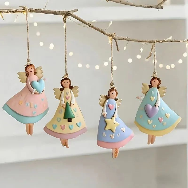 4/8pcs Retro Angel Ornament Wooden Christmas e Decoration fo