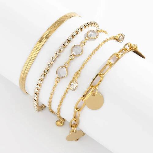 5Pcs/set Boho Flat Snake Bone Chain Rhinestone Sequin Pendan