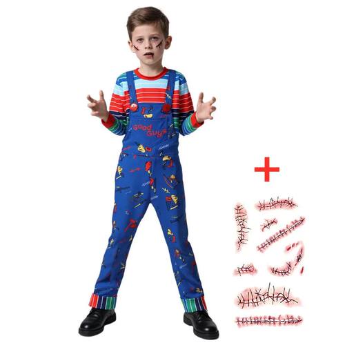 3-12Y Chucky Costume Halloween Horror Outfit Printed Letter