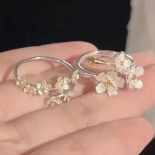 Flower Opening Adjustable Ring, Korean Minimalist Silver Ton
