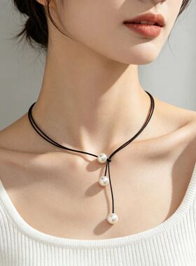 Pearl Necklace for Women Pendant Punk Gothic Wax Rope Chain