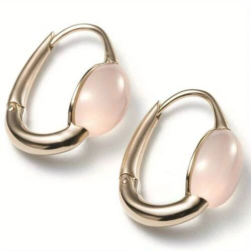 Exquisite Gold Color Inlaid Pink Zirconia Copper Hoops Women