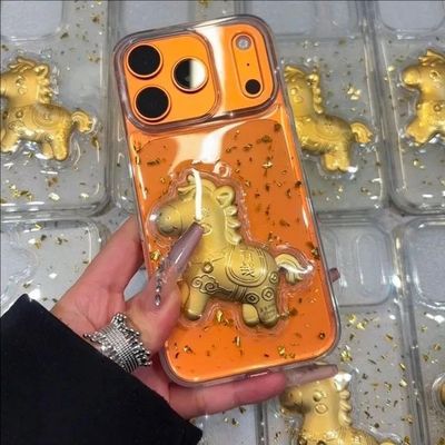 Cute Cartoon 3D Luxury Gold horse Phone Case For iPhone 17 P