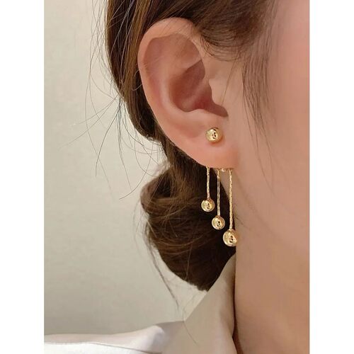 Women Fashion Metal Ball Drop Earrings With Three Hanging Sp