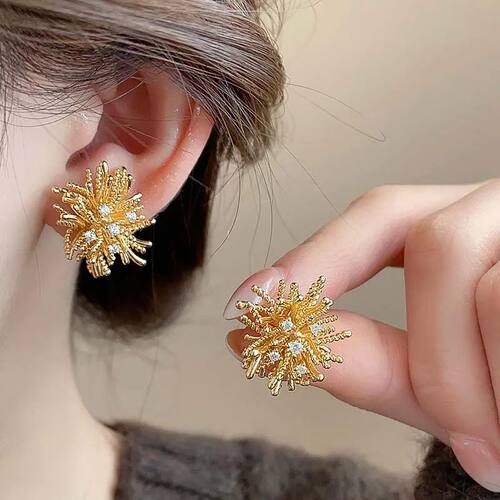 Luxury Irregular Gold Color Firework Stud Earrings for Women