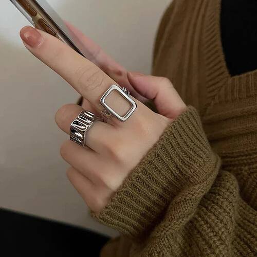 Silver Color Metal Rings Set New nd Vintage Elegant Irregula