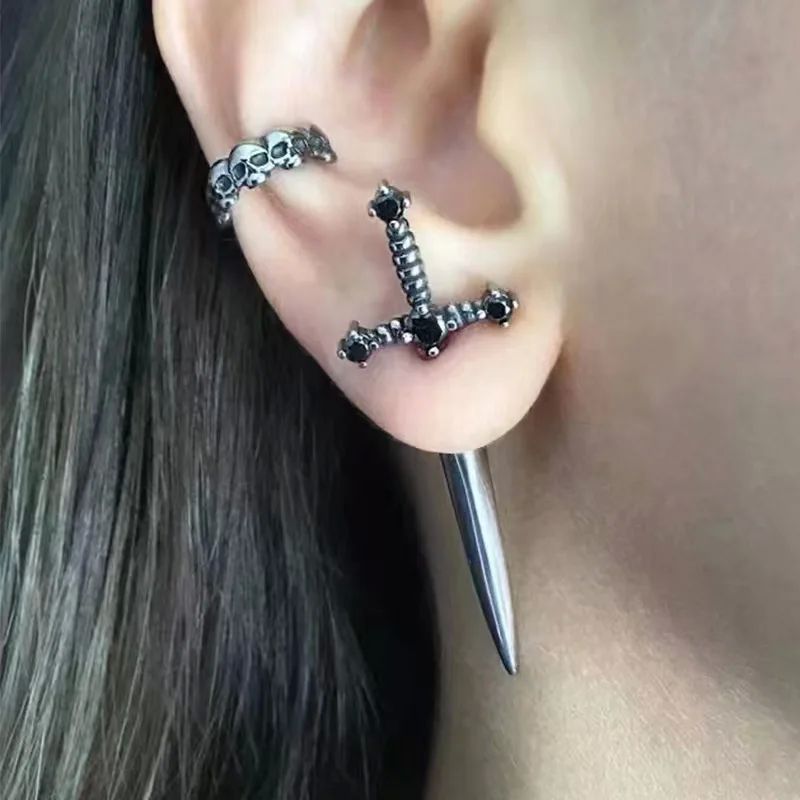 Vintage Dark Gothic Kinitial Sword Earrings For Women Men Da