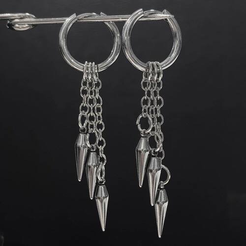 Industrial Spike Fringe Hoop Earrings Stainless Steel Spike