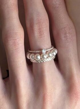 Fashion Three Layer Imitation Pearl Rings for Women Girls Ex