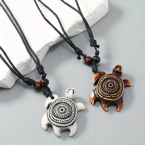 Women Men's Carved Hook Turtle Charm Adjustable Surfer Neckl