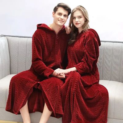 Couple New Hooded Sleepwear Winter New Flannel Long Robe Hom