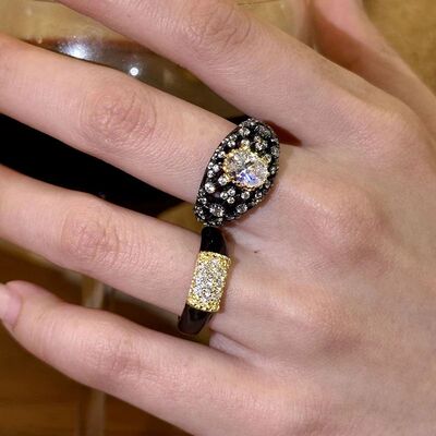 Vintage Wide Oval Zircon Ring Women Stackable Geometric Luxu