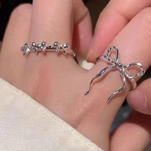Romantic Bow Tie Ribbon Ring for Women, Silver Color Geometr