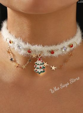 Christmas Plush Choker Sexy Christmas e Bow Pendant Snowflak
