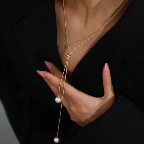 Simple Faux Pearl Pendant Adjustable Long Sweater Chain Neck