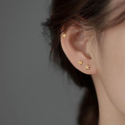 2026 New Fashion Gold Sliver Color Small Flower Stud Earring
