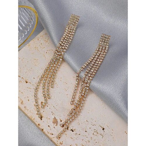 Rhinestone Tassel Long Clip Earrings For Women Luxury Shiny
