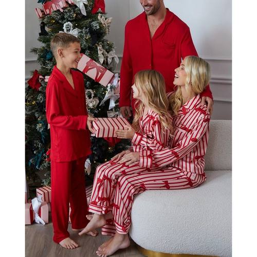 Combhasaki Family Matching 2Pcs Christmas Pajamas Set Lapel