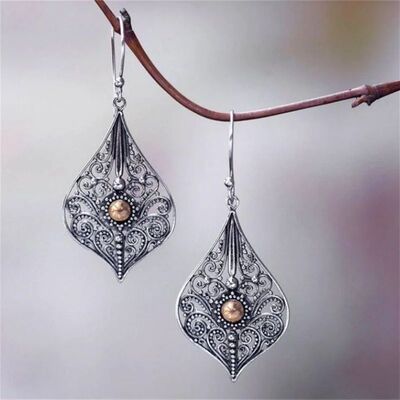 Ethnic Silver Color Round Brown Stone Hook Earrings Vintage
