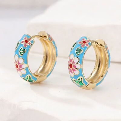 Gorgeous Gold Color Enamel Copper Hoops Women's Earrings Daz