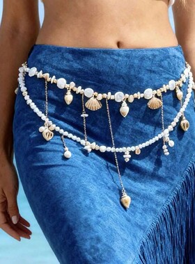 Bohemian Beaded Waist Chain With Seashell Charms For Women B