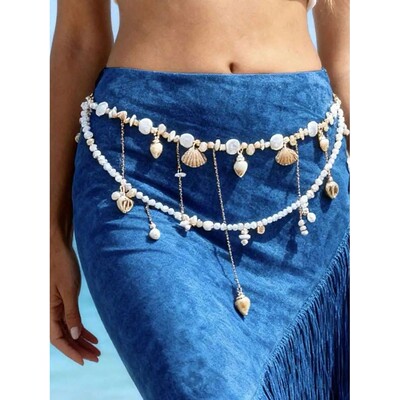 Bohemian Beaded Waist Chain With Seashell Charms For Women B