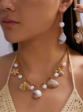 Boho Ocean Theme Jewelry Set for Women Metal Starfish Conch