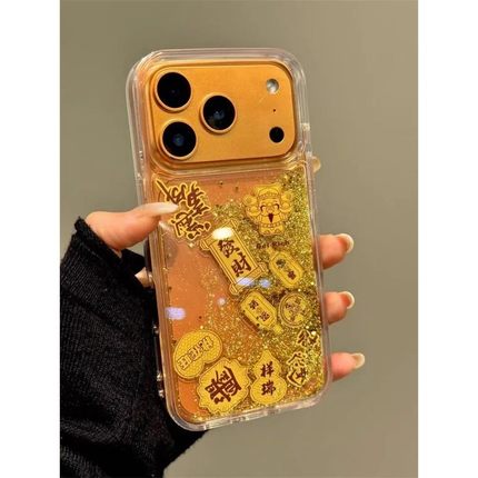 Luxury Floating Elements Gold Quicksand Case for iPhone 17 1