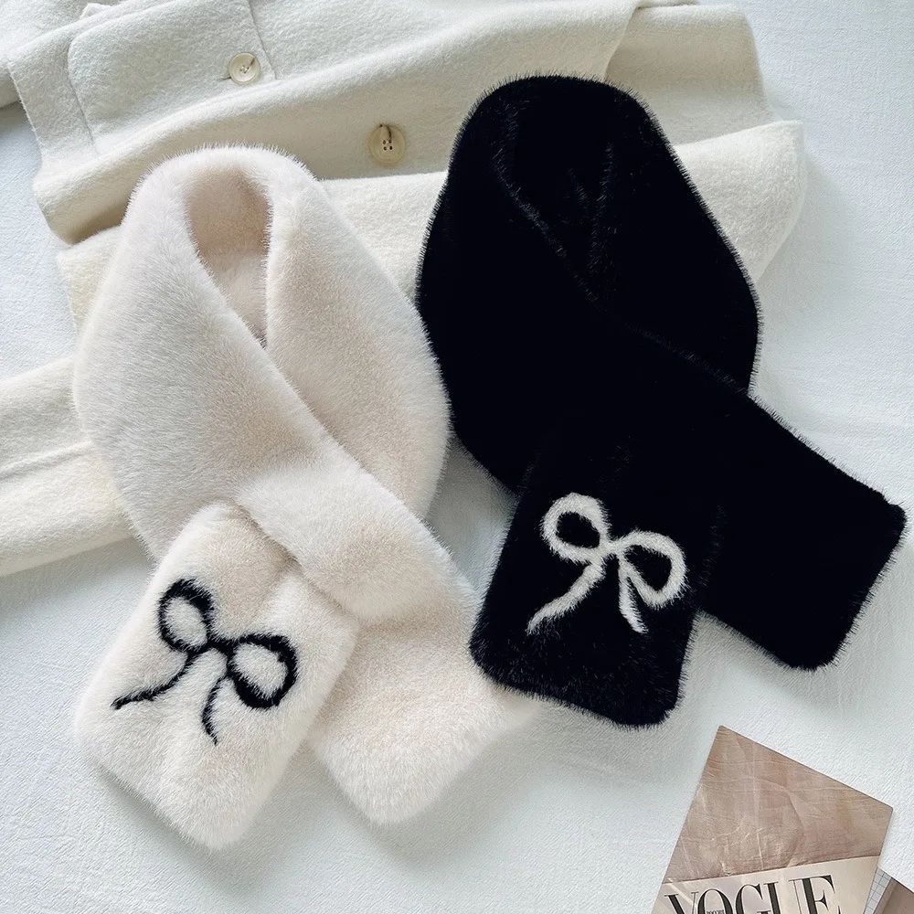 Christmas Gifts Fashion Bow Plush Fur Scarf Faux Rabbit Fur