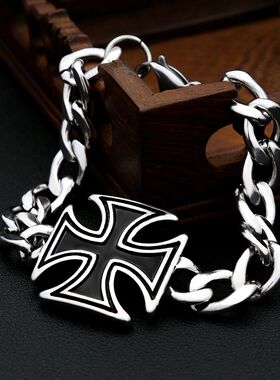 Mens Biker Jewelry Knights Templar Iron Cross Bracelet Punk
