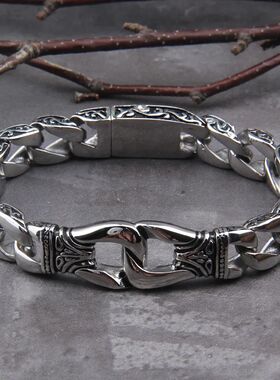 Vikings Stainless Steel Bracelet 12mm Curb Cuban Chain Silve