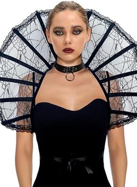 Medieval Retro Gothic Lace Boned Stand Collar Capes Women Ha