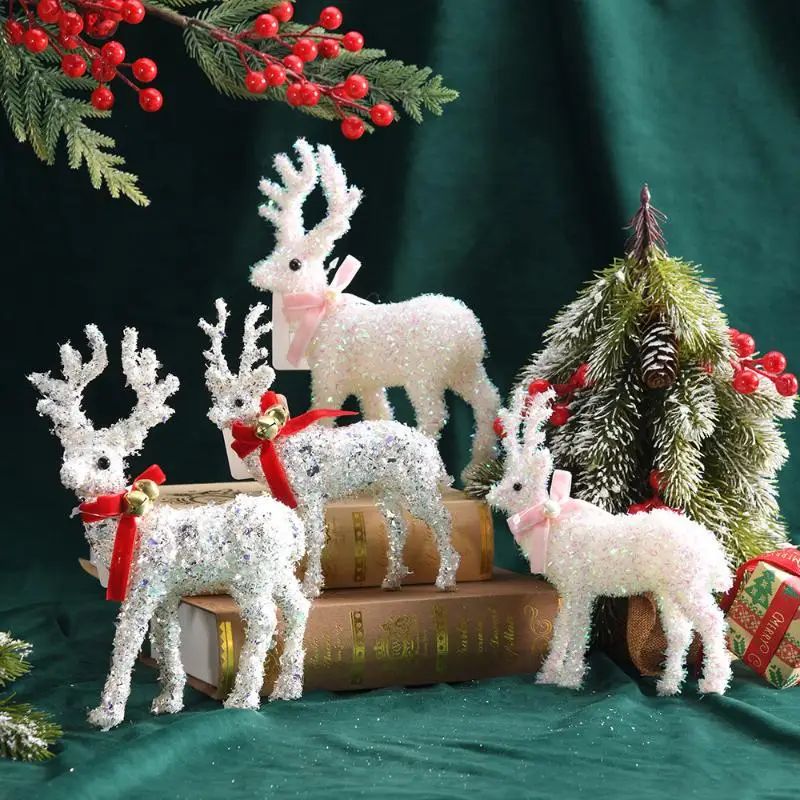Reindeer Figurine Reindeer Deer Ornaments Plastic Baubles Fl