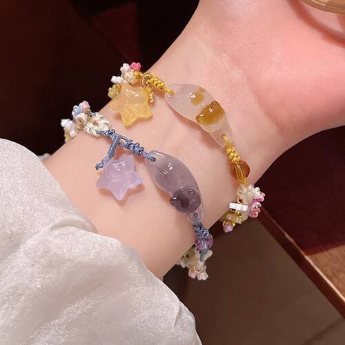 Sweet Cute Resin Little Cat Stars Bracelets for Women Girls