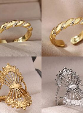 Zircon Twisted Rings For Women Punk Stainless Steel Gold Col