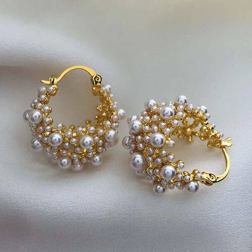 Irregular Metal Pearl Earrings European And American Style P