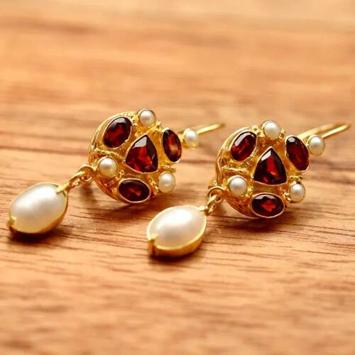 Charm Luxury Round Geometry Red Stone Earrings for Women Gol